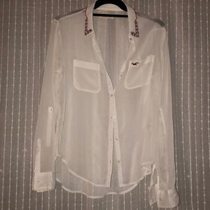 Sheer and Beaded Collar Blouse